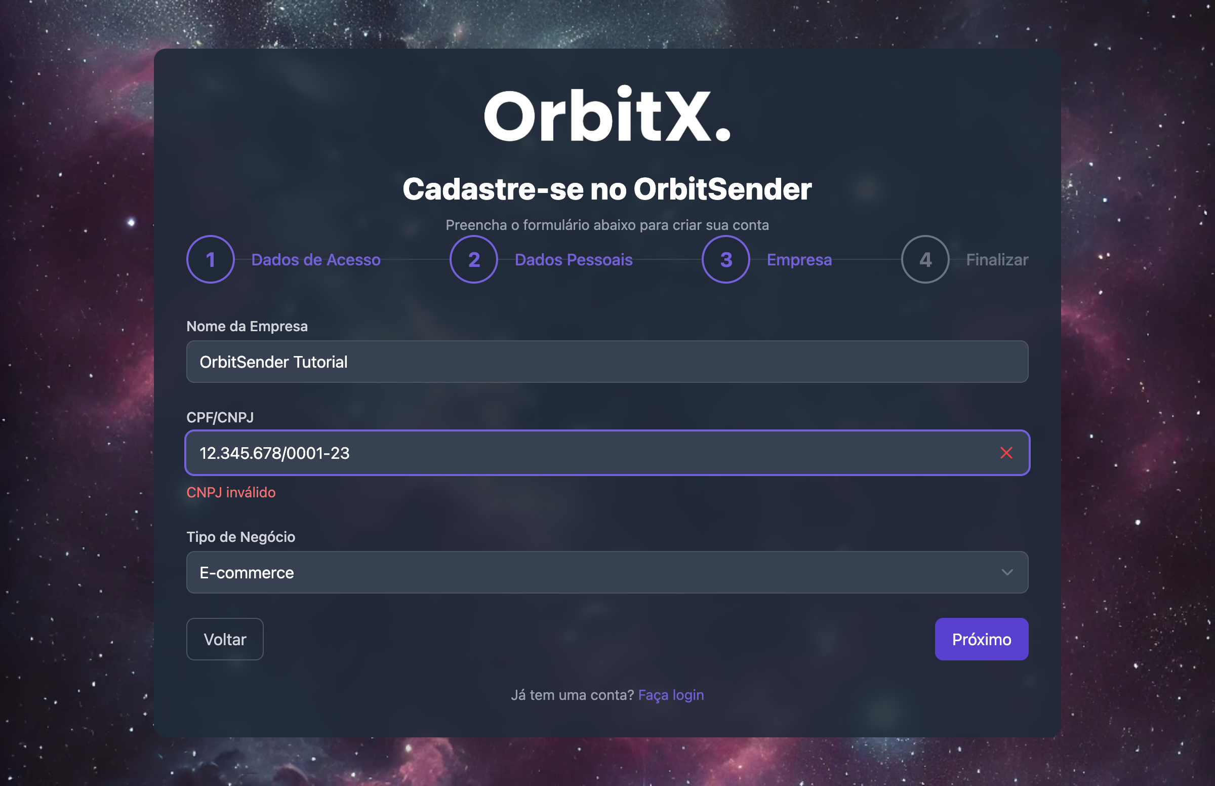 Etapa 3 com dados preenchidos