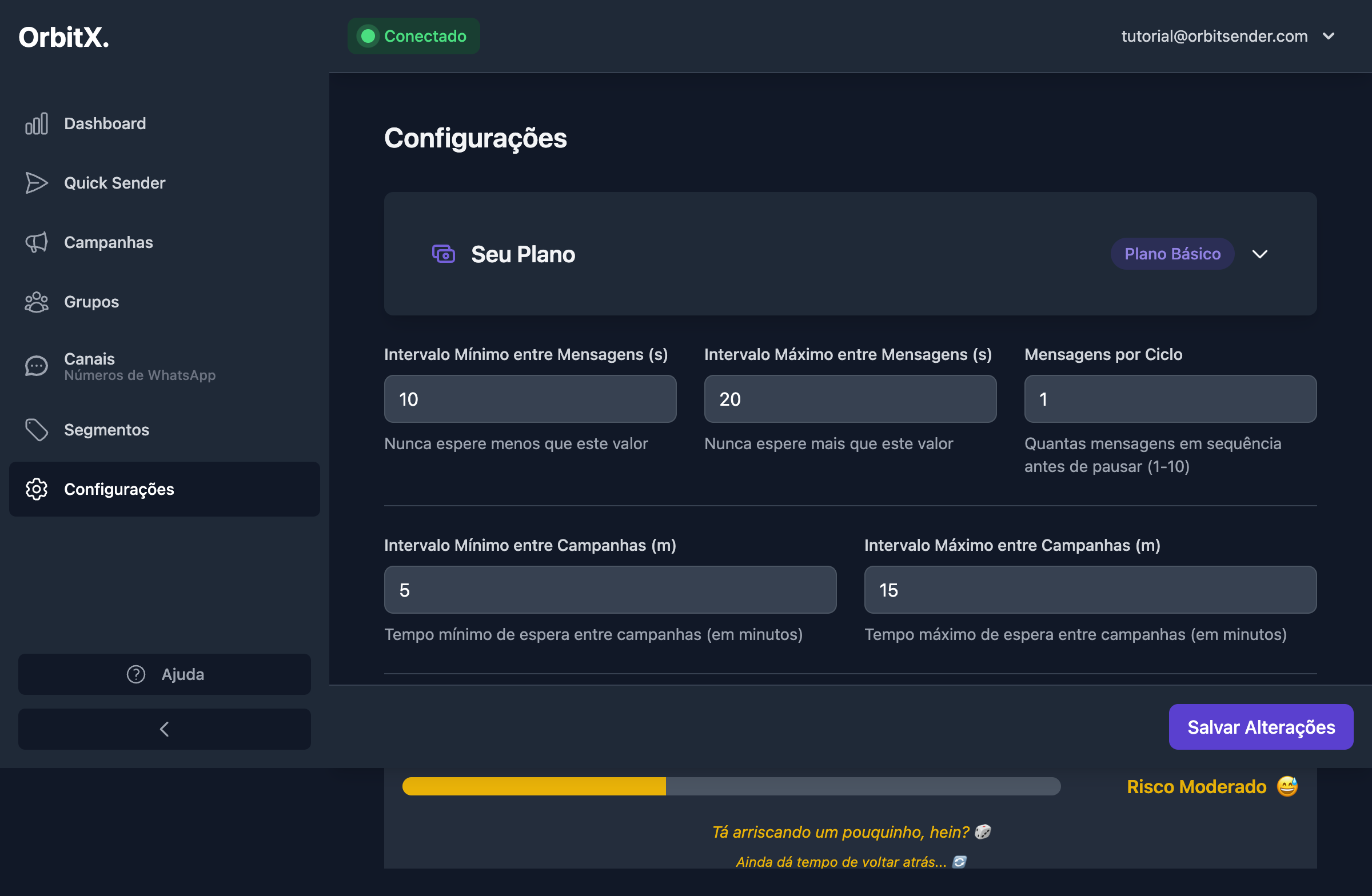 Configurações salvas com sucesso