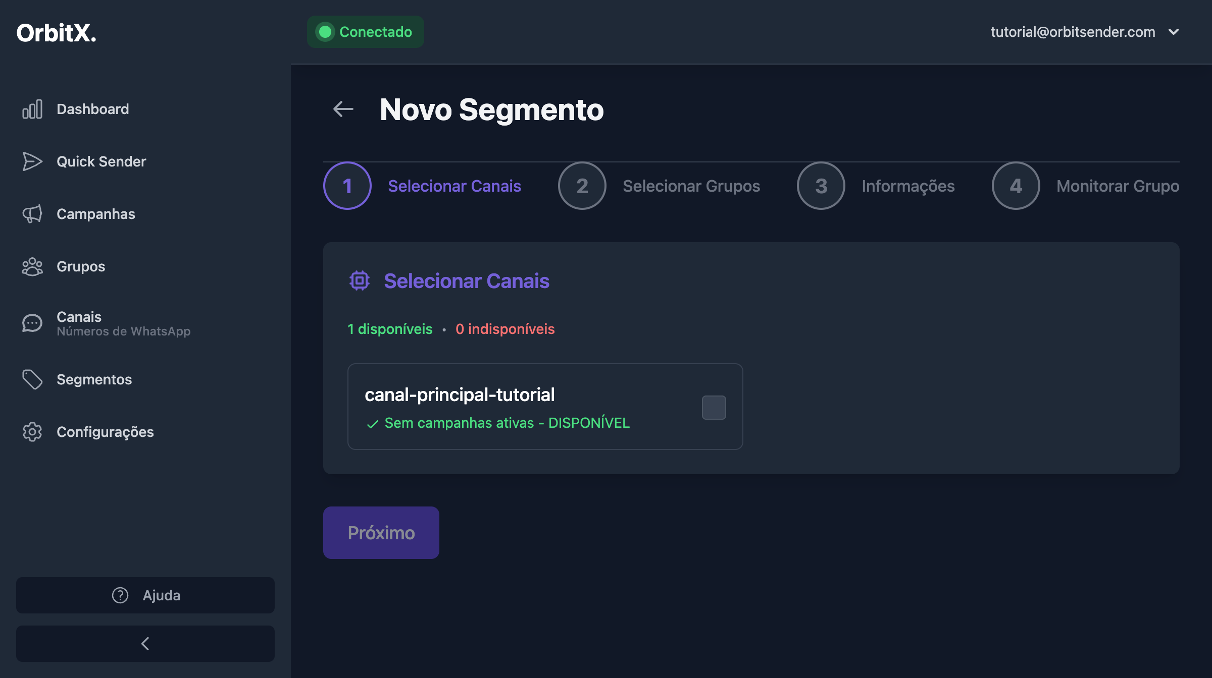 Assistente de criação de segmentos - Passo 1