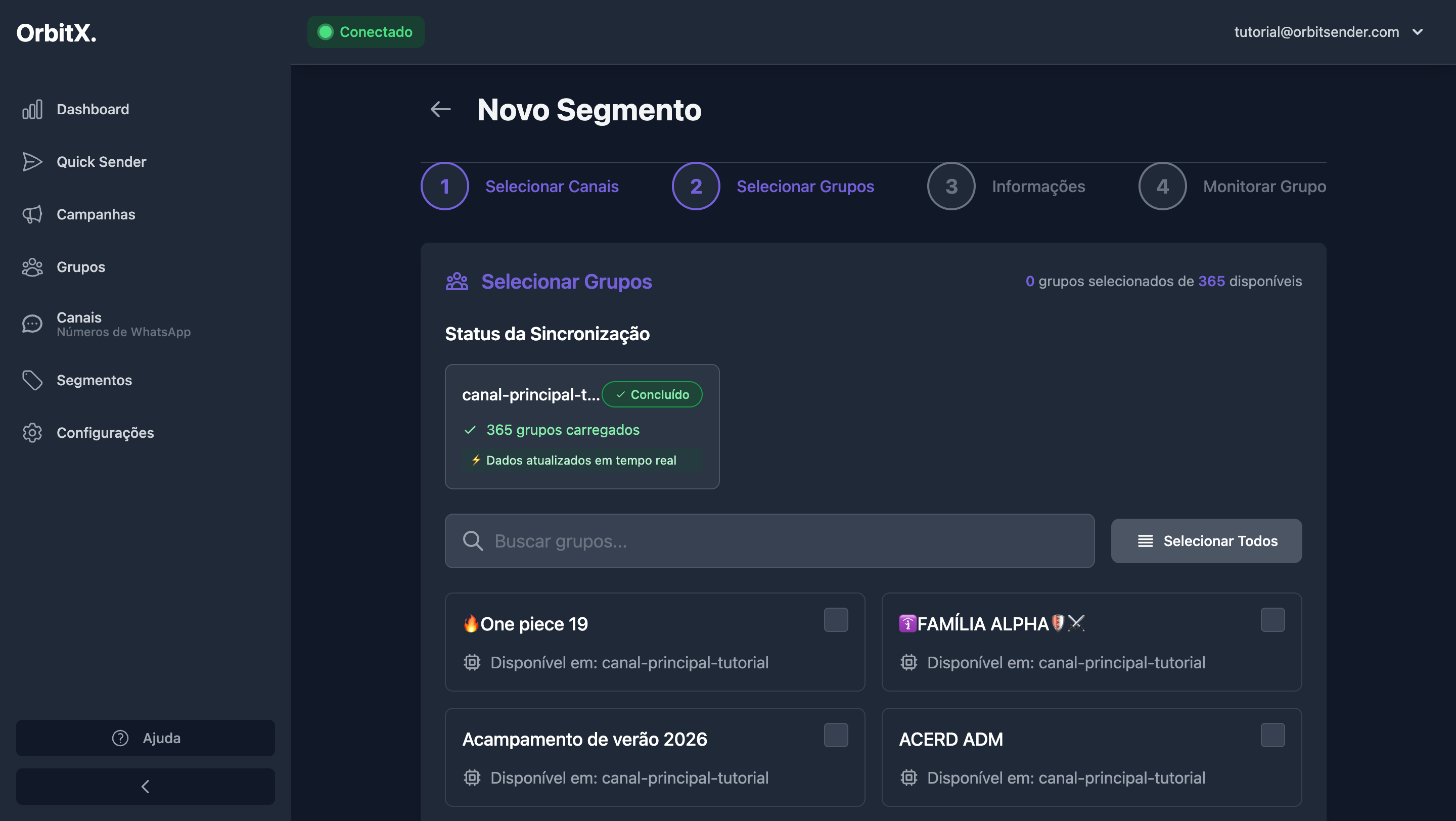 Grupos carregados após sincronização