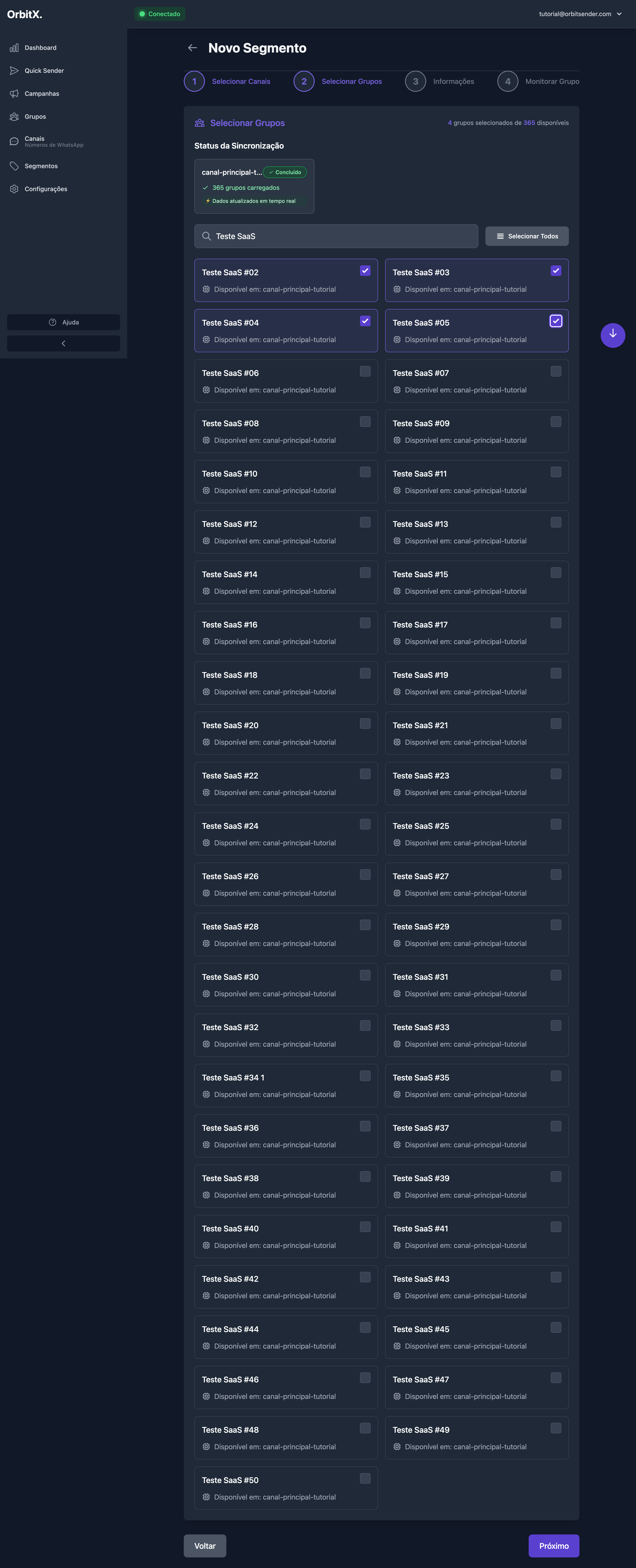 4 grupos selecionados para o segmento