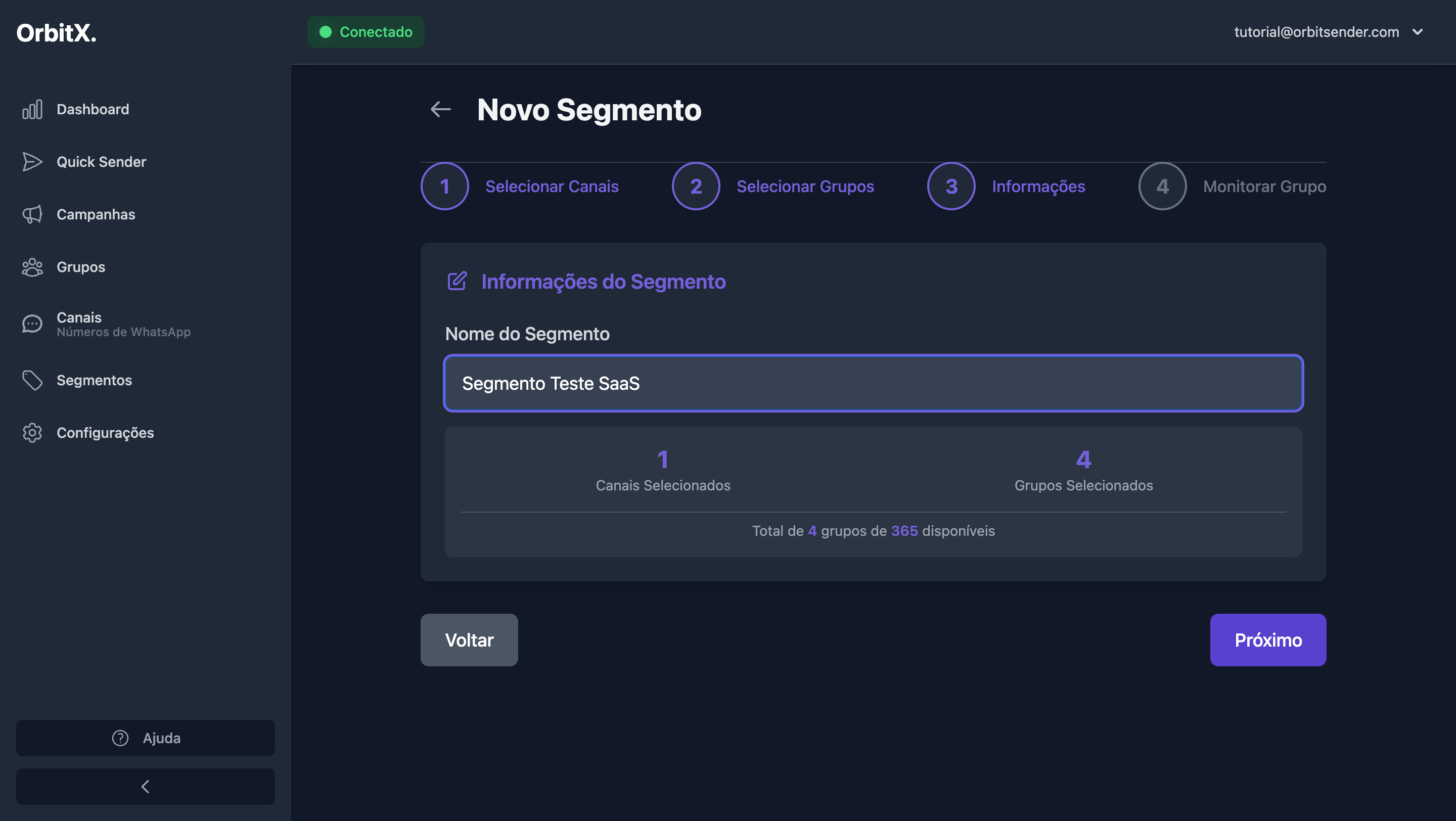 Nome do segmento preenchido