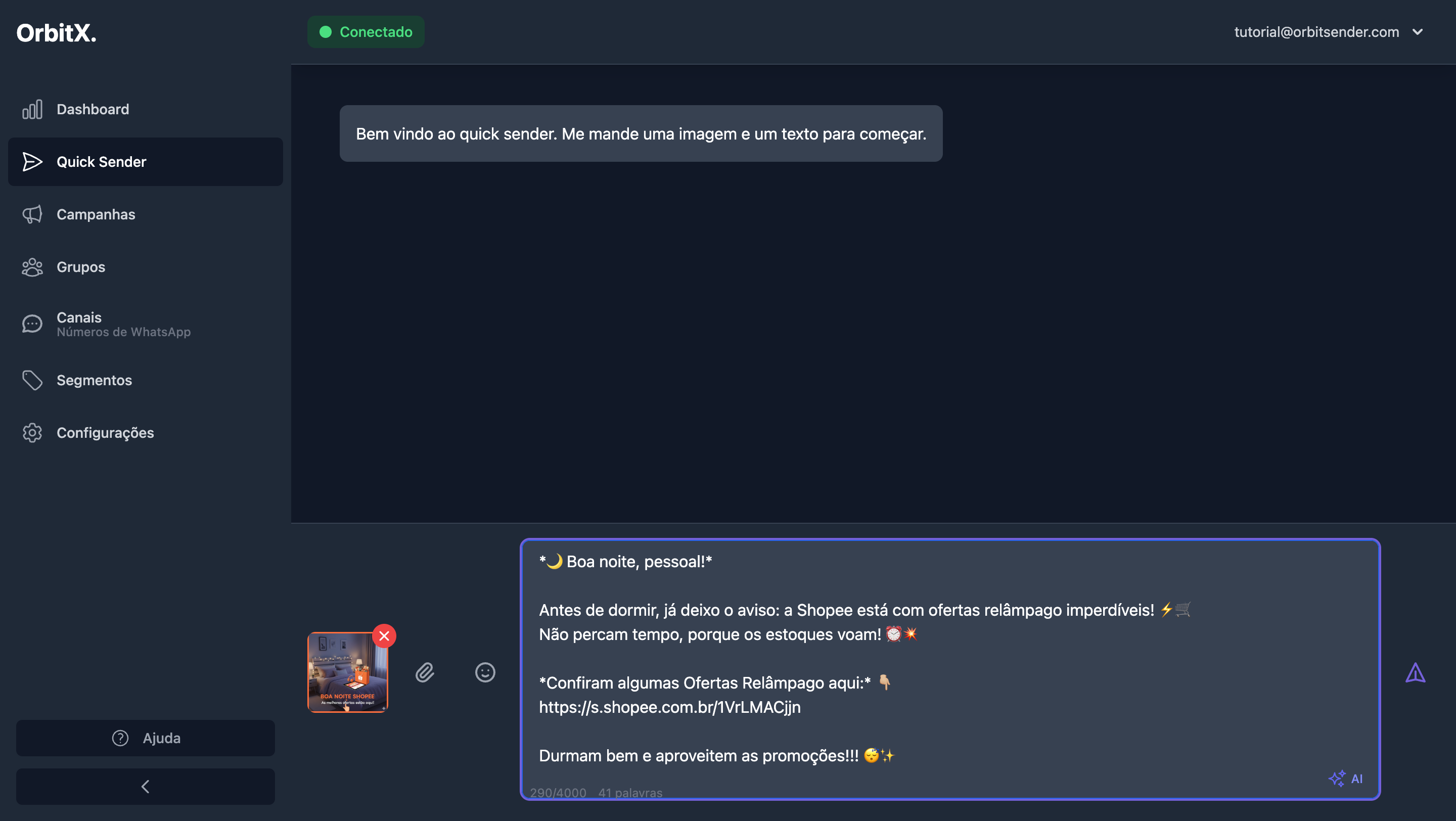 Imagem carregada no Quick Sender