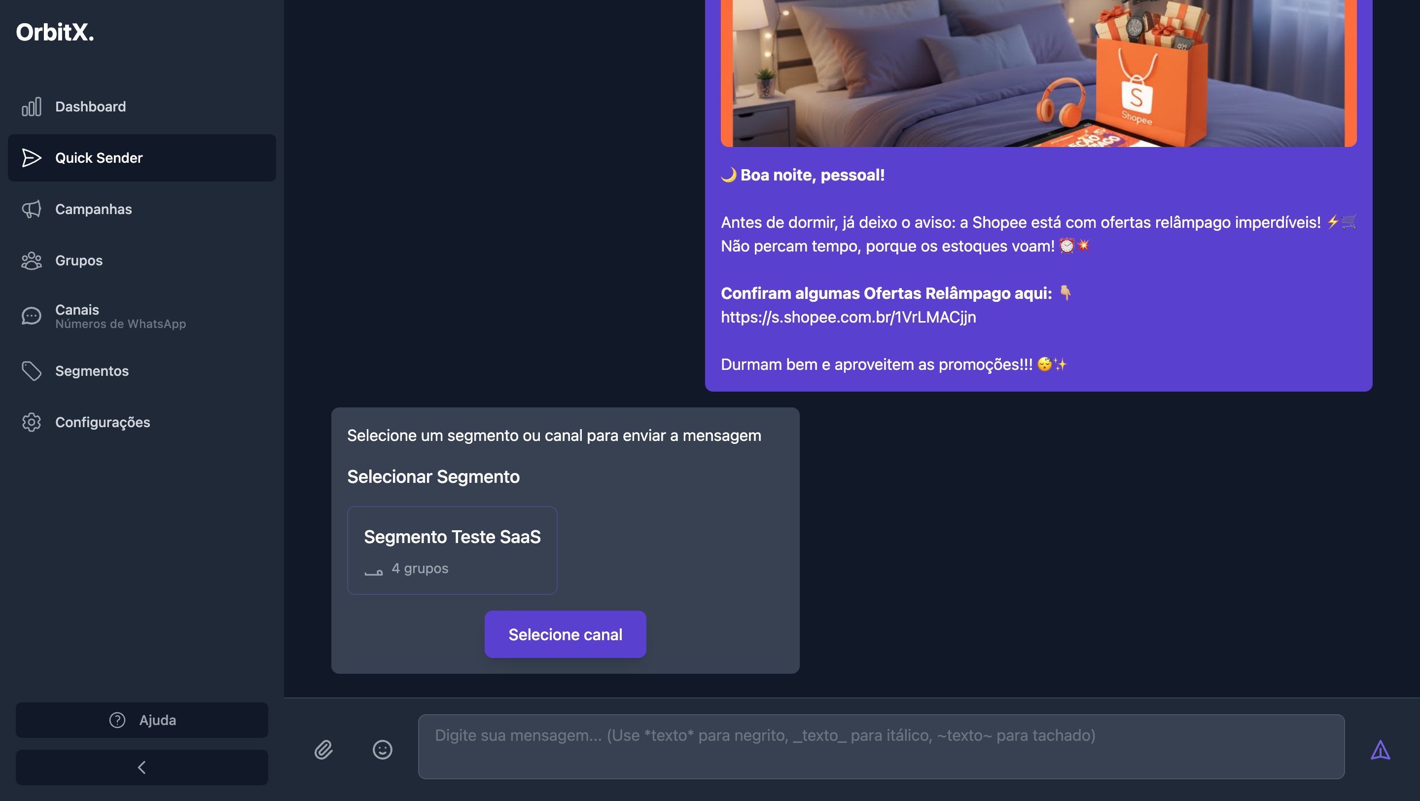 Selecionar segmento para envio