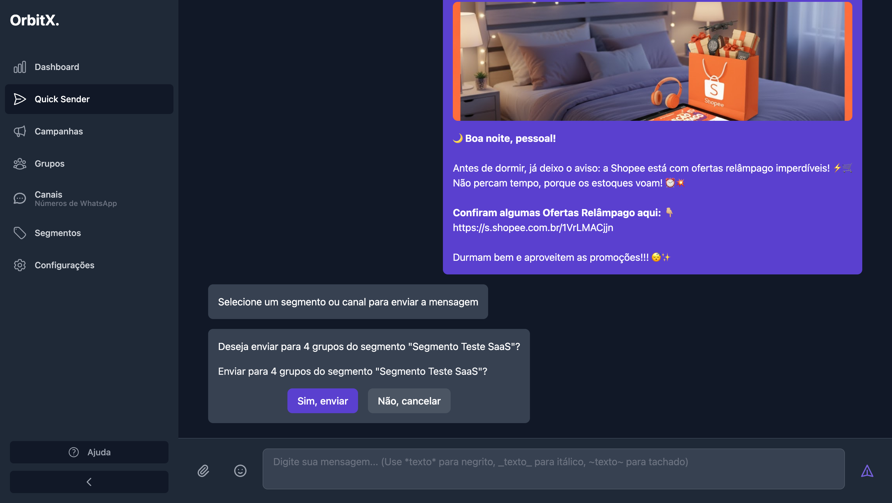 Confirmação de envio